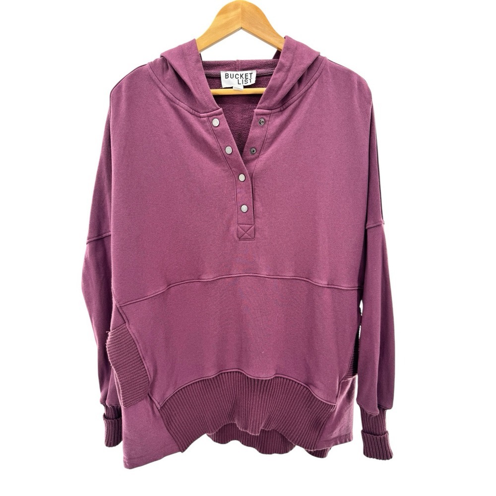 Bucket List Sweatshirt Women's Small Hooded Pullover Purple‎ Oversized Pockets